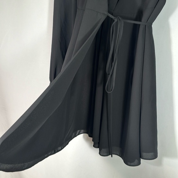 Sunday Best Black Chiffon Long Sleeve Front Wrap Dress Size 6 - Picture 7 of 10